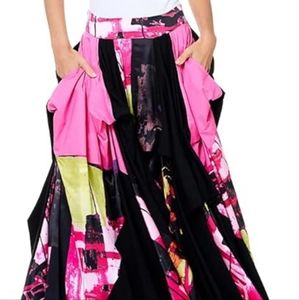 Pink & Black Multicolor Tov The Damsel`s Asymmetrical Maxi Skirt